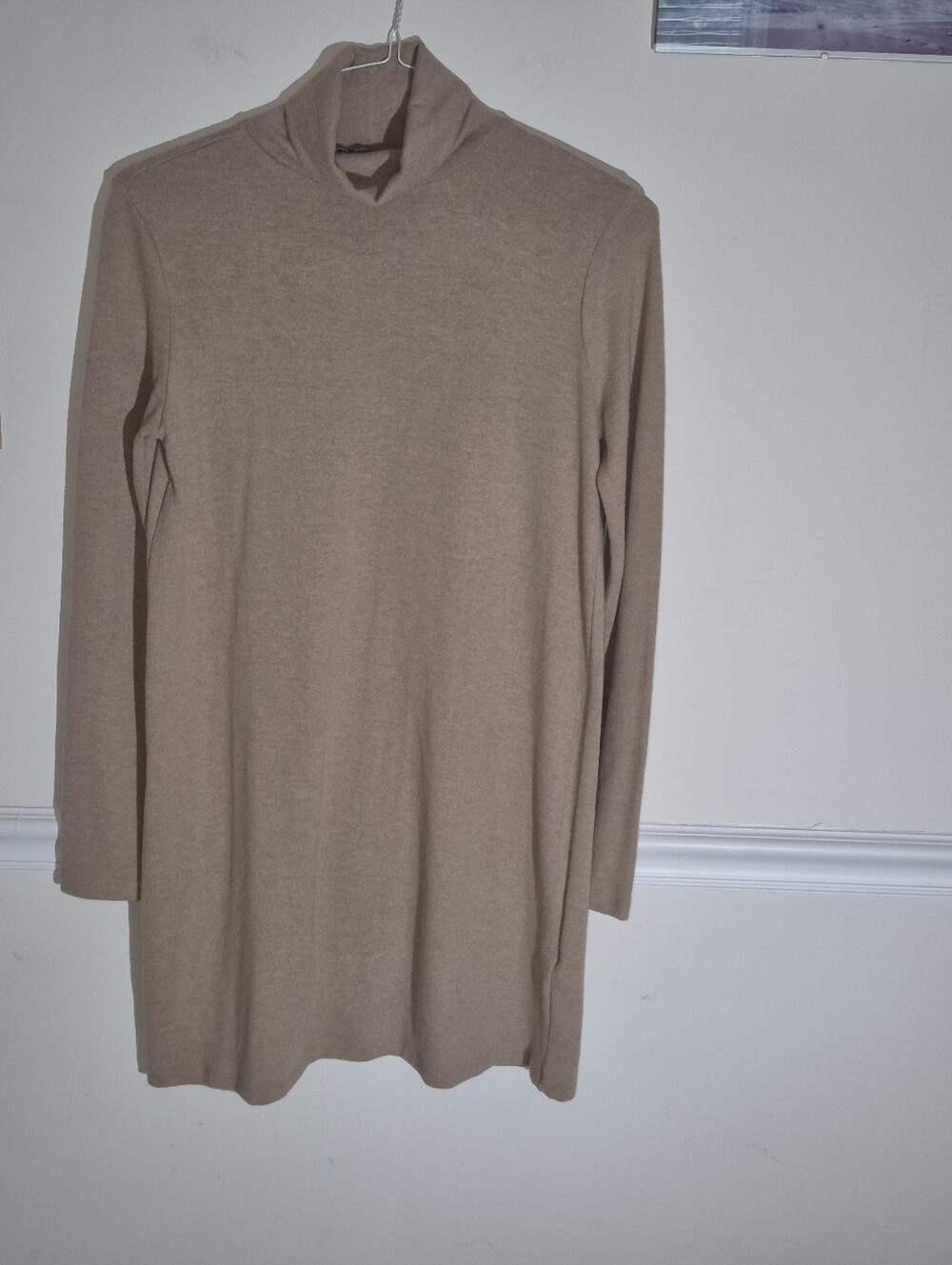Womens Long Sleeve Turtleneck Sweater Dress - Beige